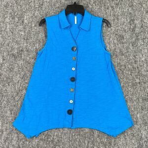 Passports‎ Shirt Womens M Blue Cotton Sleeveless Collar Business Casual